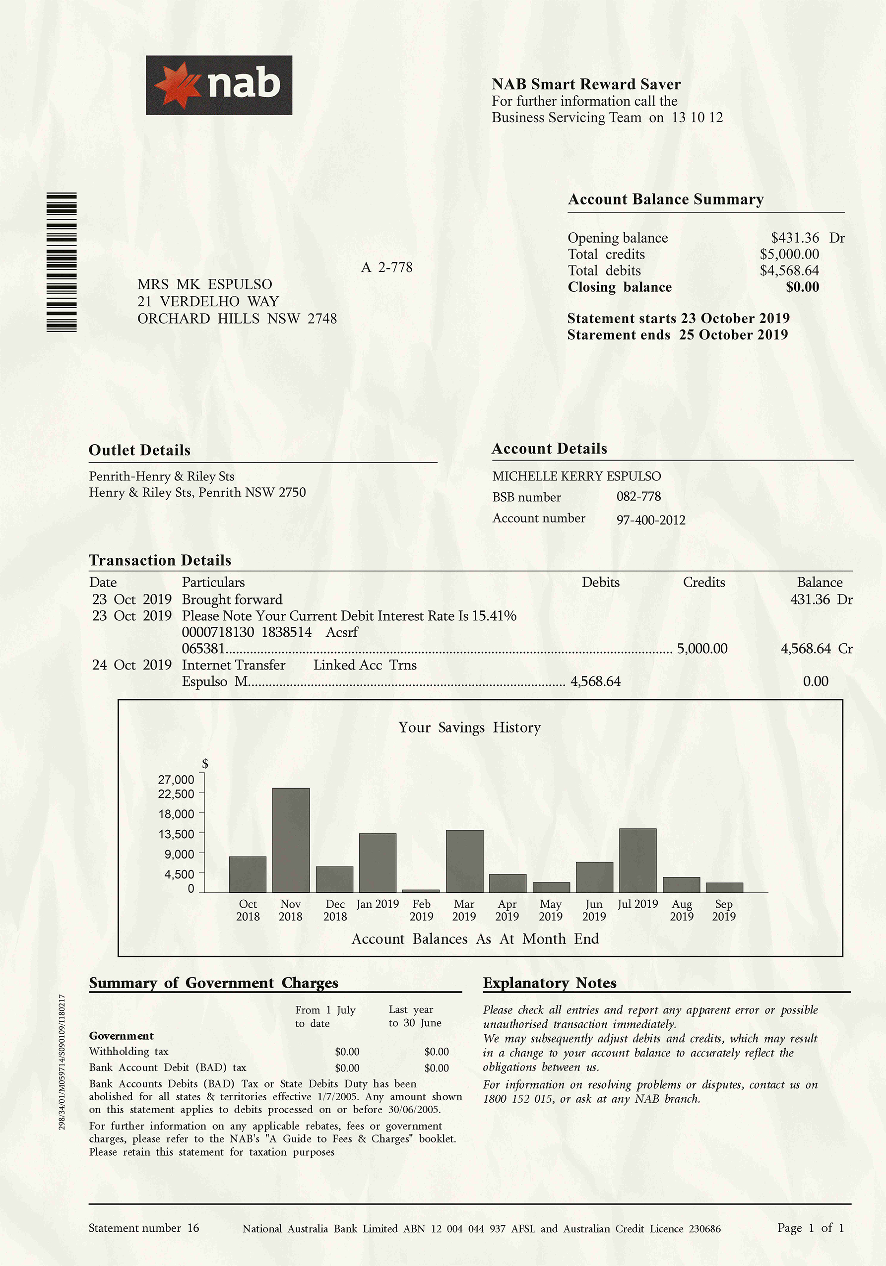 HSBC bank statement psd template