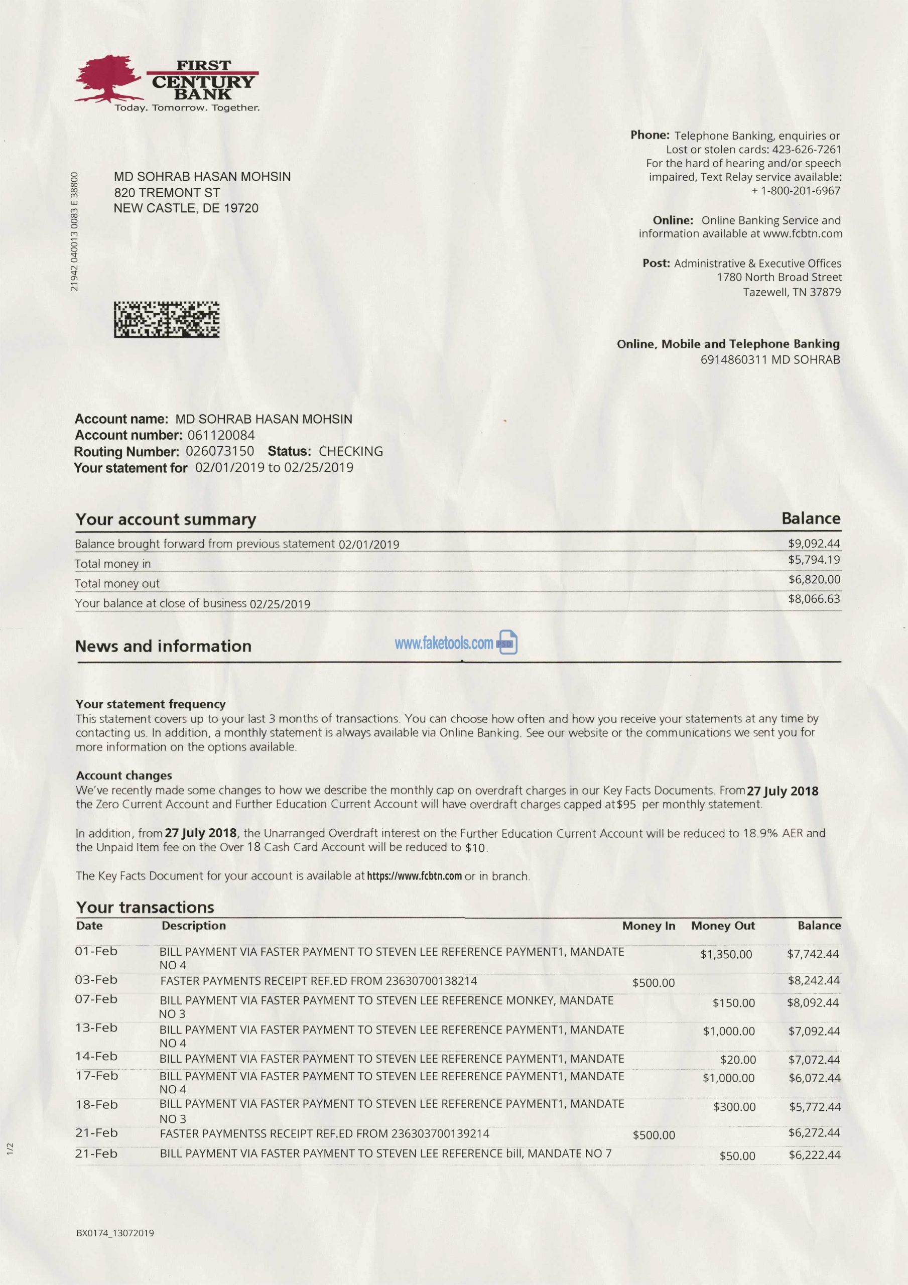 wirecard bank statement psd template : Payoneer bank statement template psd