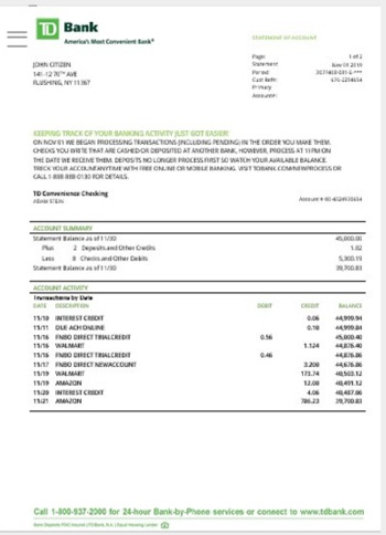 TD BANK Statement psd template