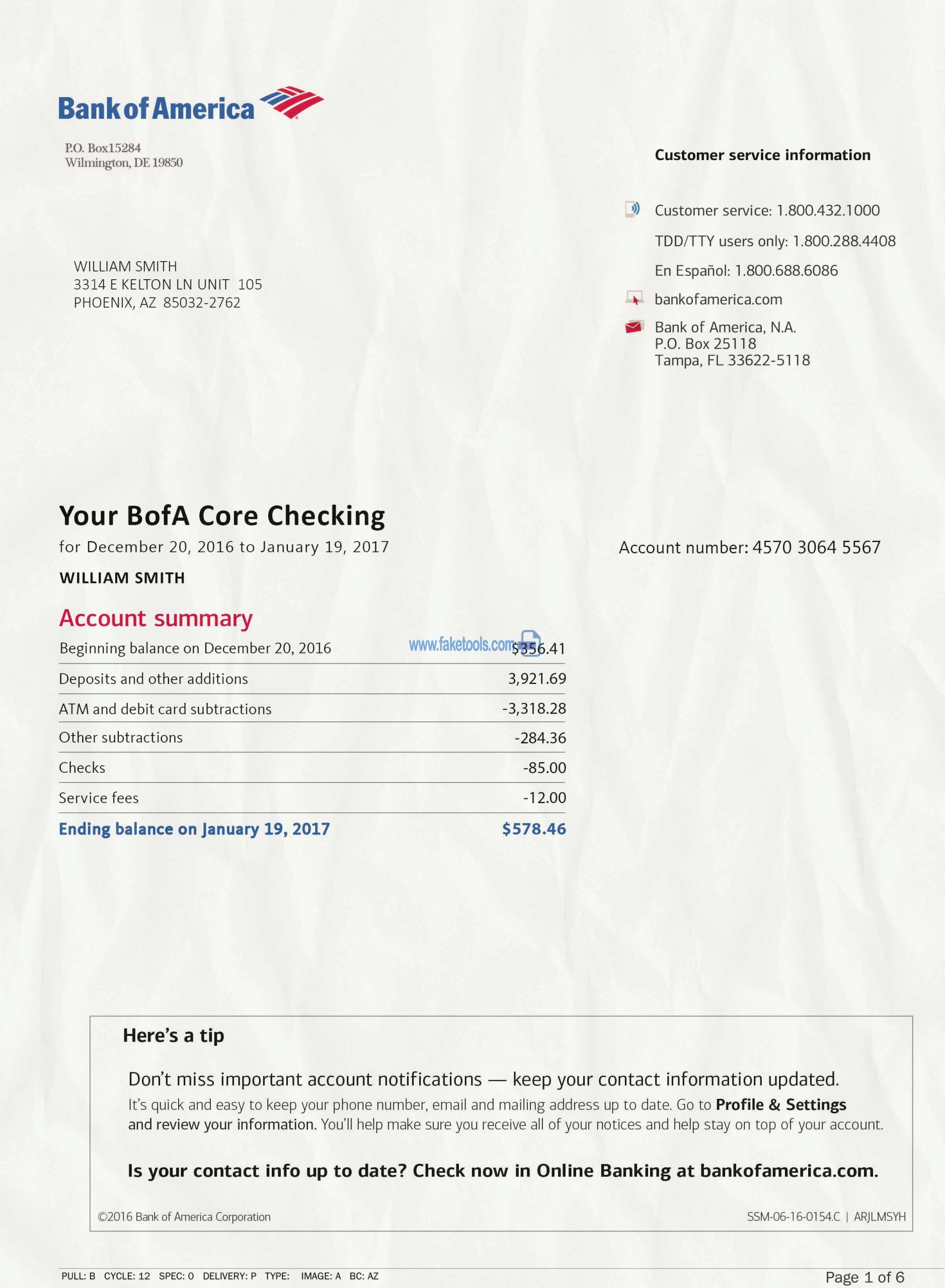 Bank of America Statement template psd
