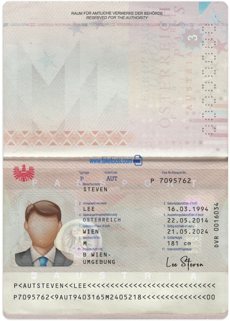 Editable blank Austria Passport template psd pdf download