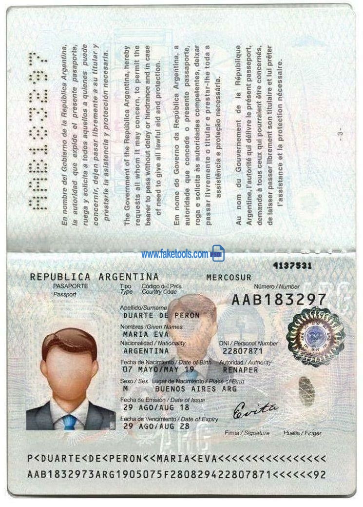Editable blank Argentina Passport template psd pdf download