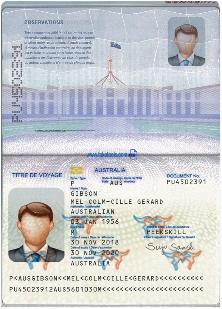 Editable blank Australia Passport template psd pdf download