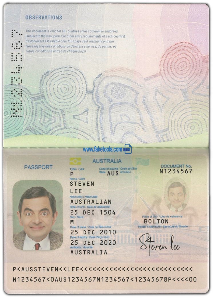 Editable blank Australia Passport template psd pdf download