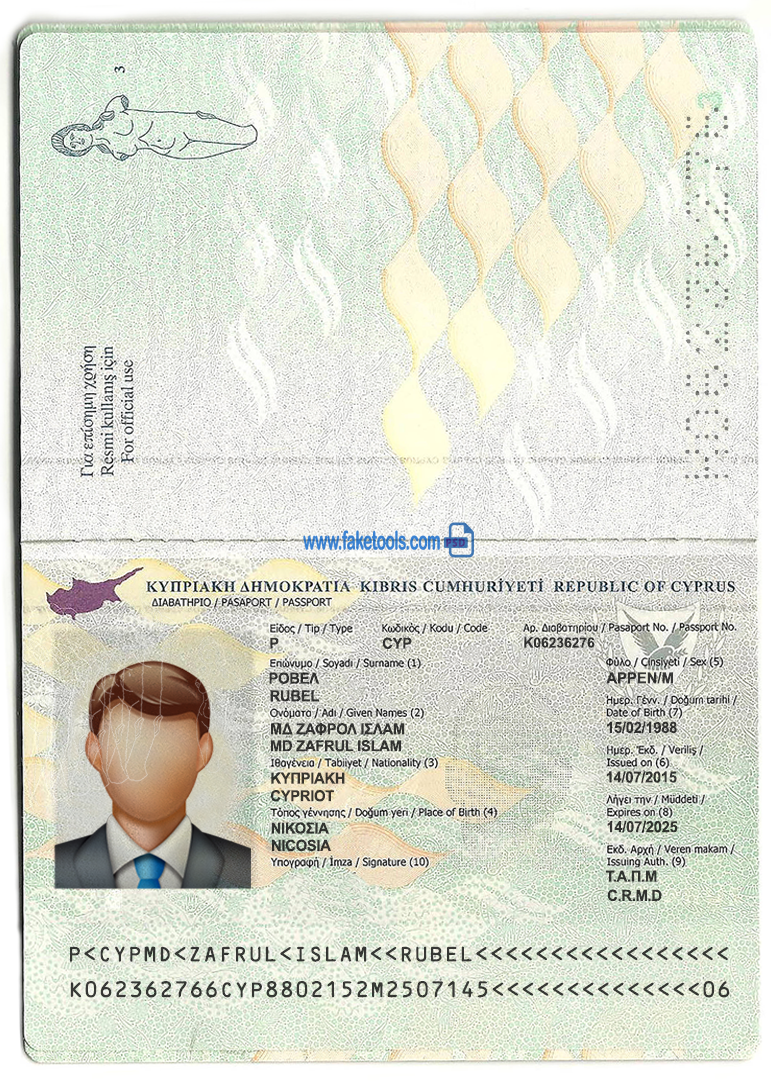 Editable blank Cyprus Passport template psd pdf download