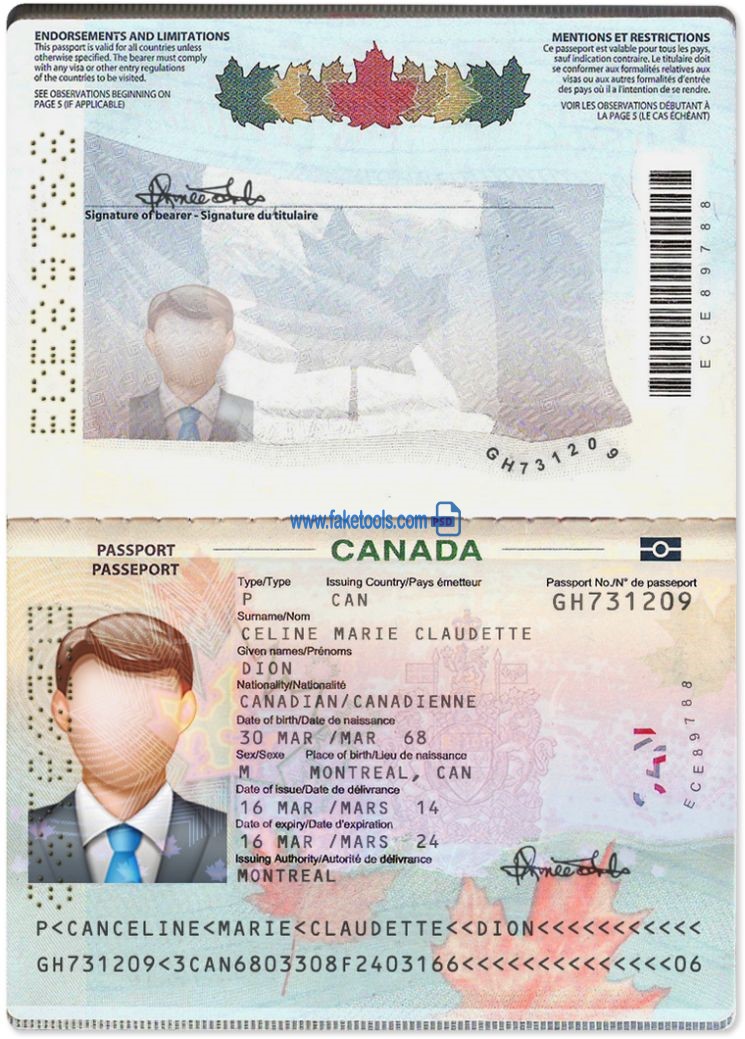 Editable blank Canada Passport template psd pdf download
