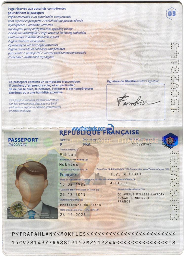 Editable blank France Passport template psd pdf download