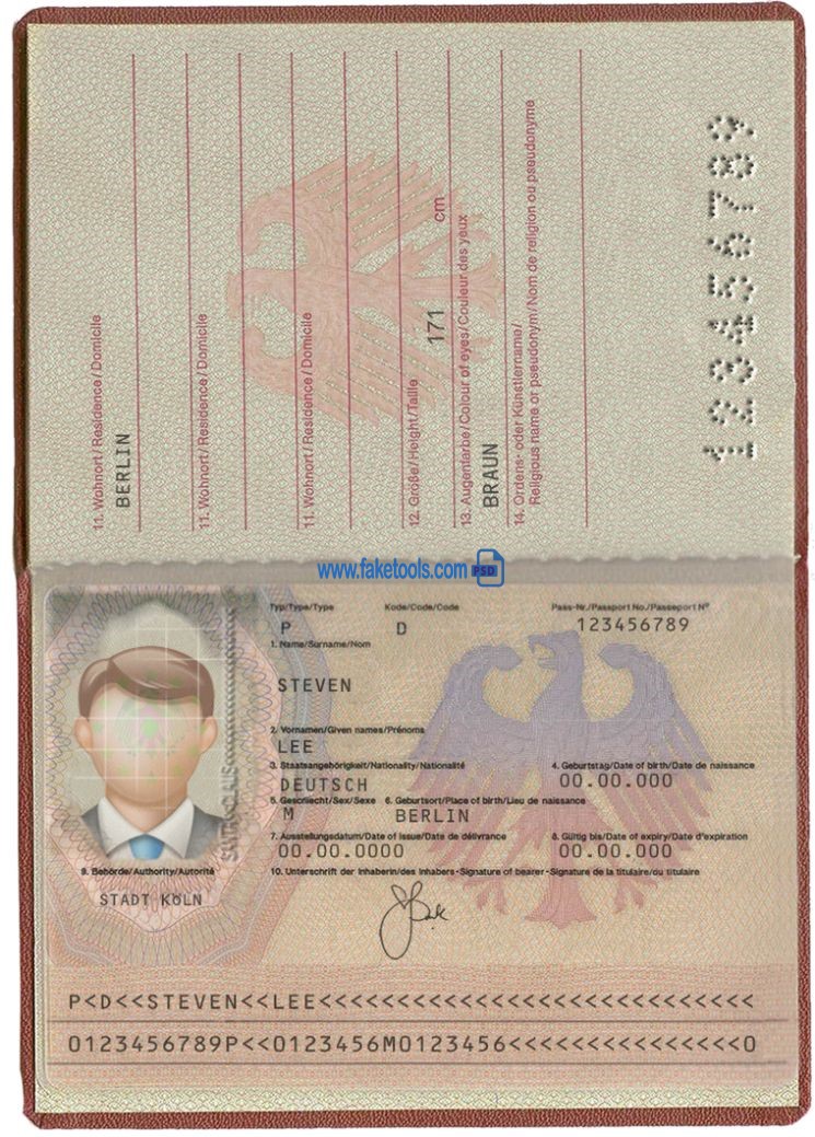 Editable blank Germany Passport template psd pdf download