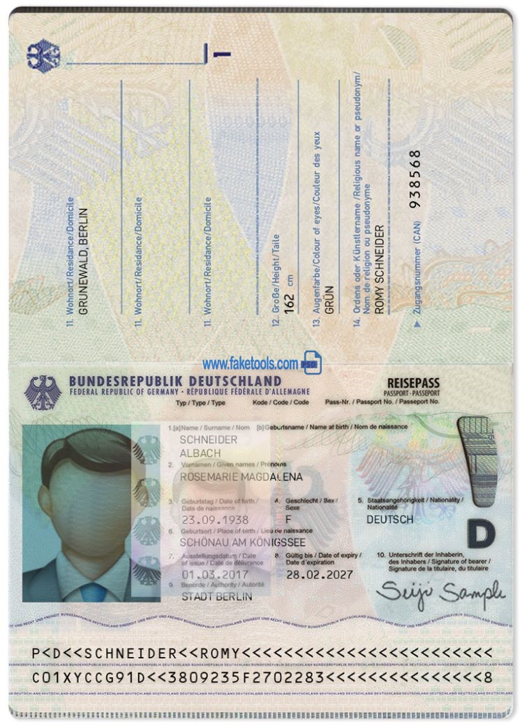 Editable blank Germany Passport template psd pdf download