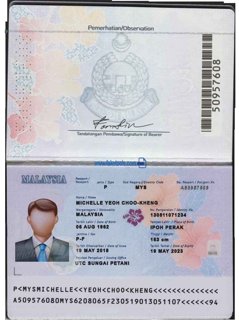 Editable blank Malaysia Passport psd template pdf download