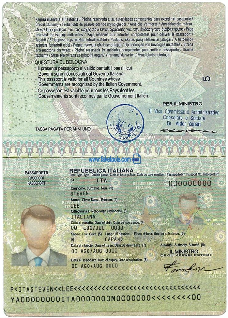 Editable blank Italy Passport template psd pdf download
