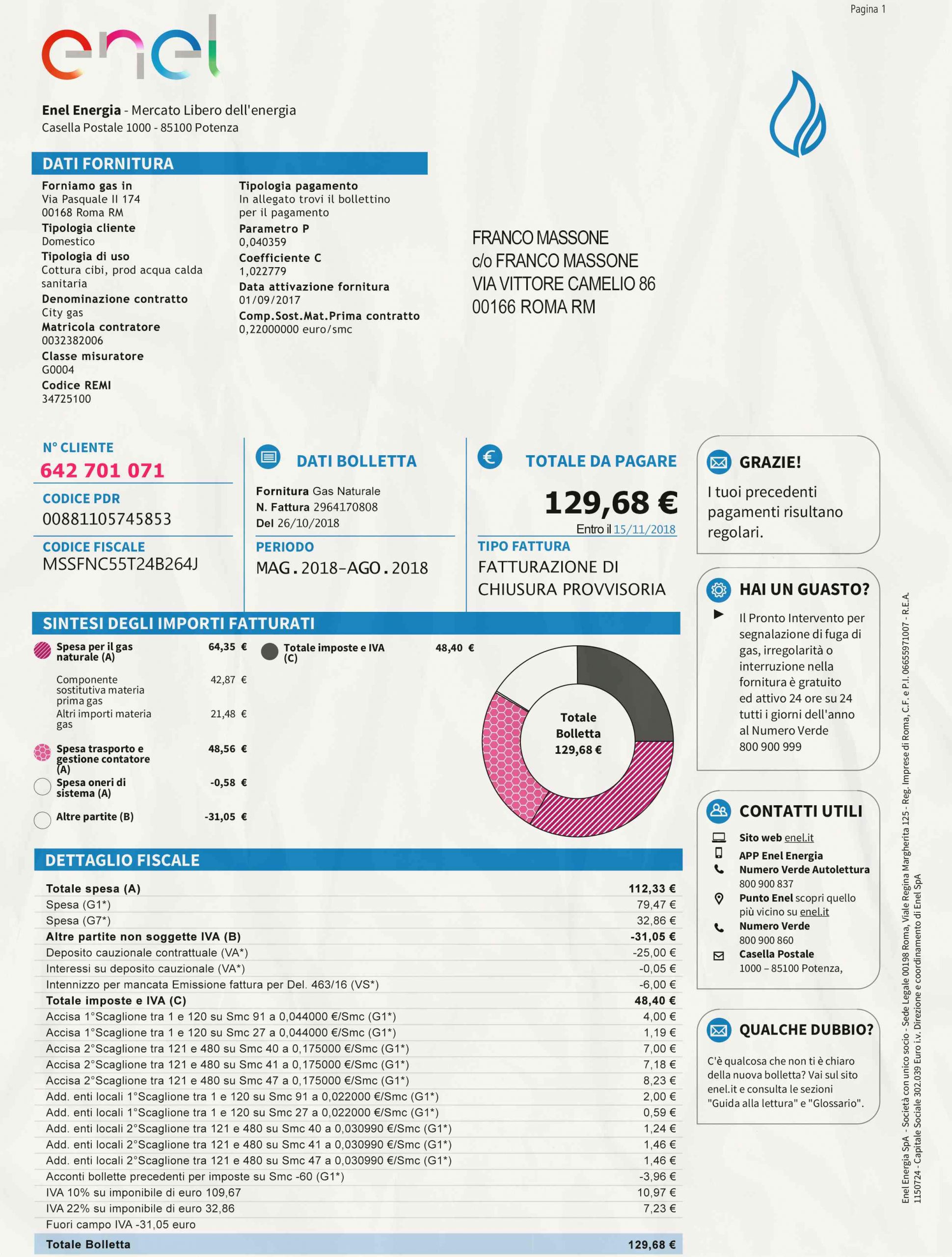 Italy utility bill psd template: Italy proof of address psd template