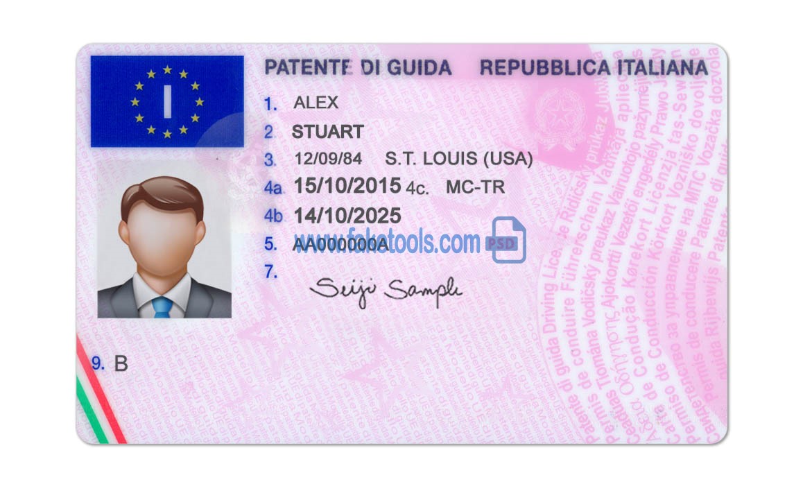 Editable blank Italy driver license template psd pdf download