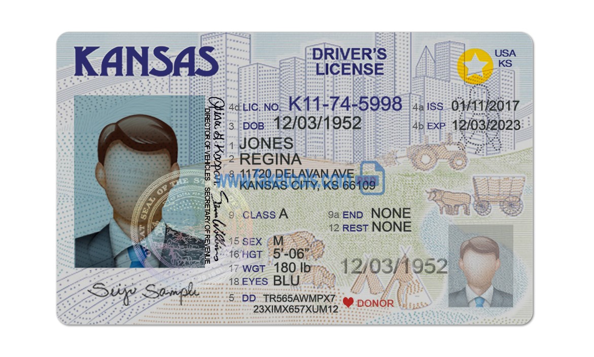 Editable blank Kansas driver license template psd pdf download