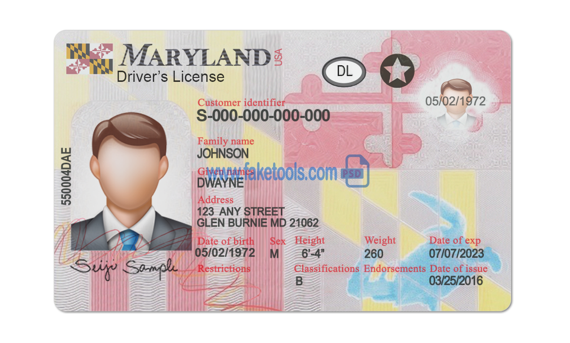 Editable blank Maryland driver license template psd pdf download