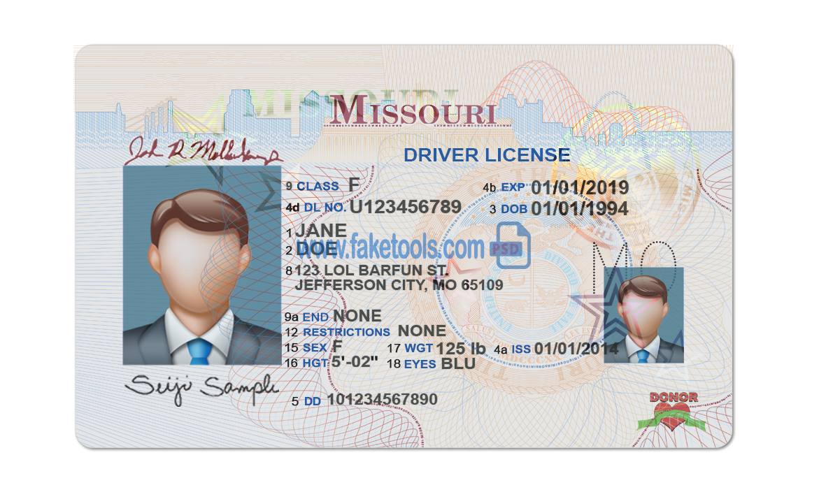 Editable blank Missouri driver license template psd pdf download