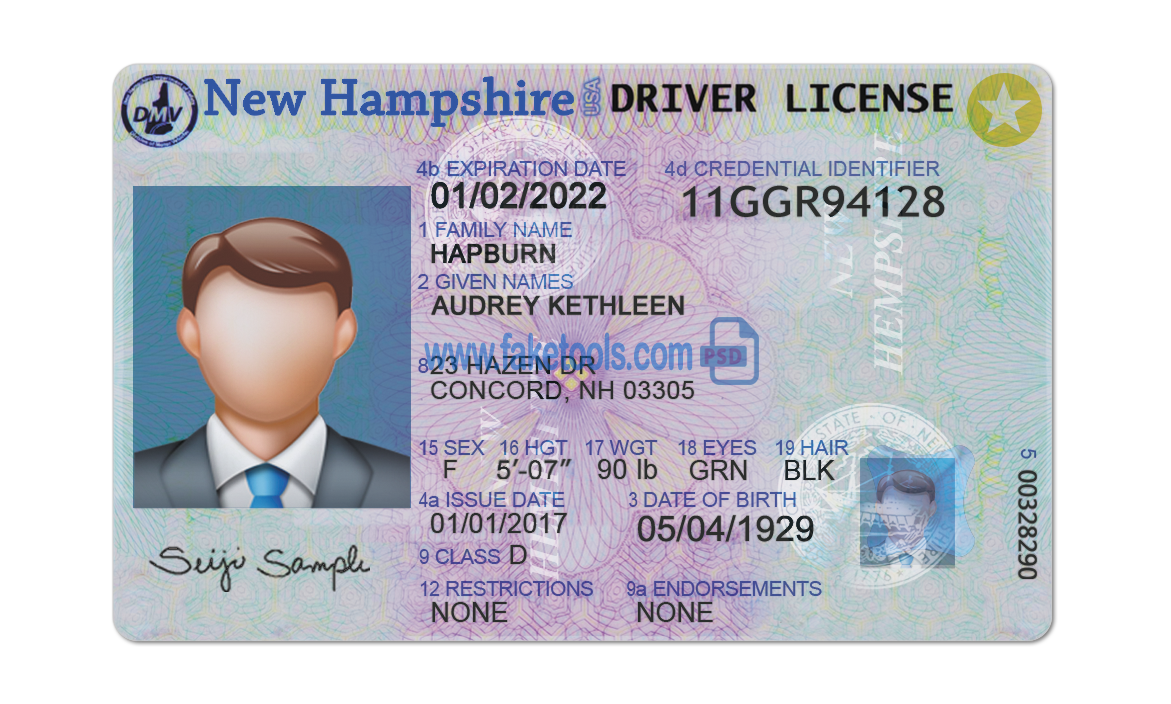 Editable blank New Hampshire driver license template psd pdf download