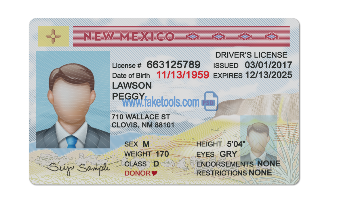 Editable blank New Mexico driver license template psd pdf download