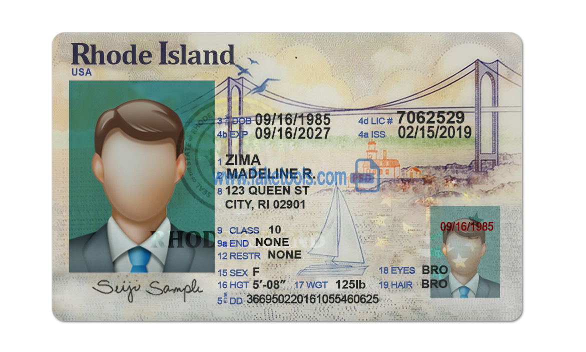 Editable blank Rhode Island driver license template psd pdf download