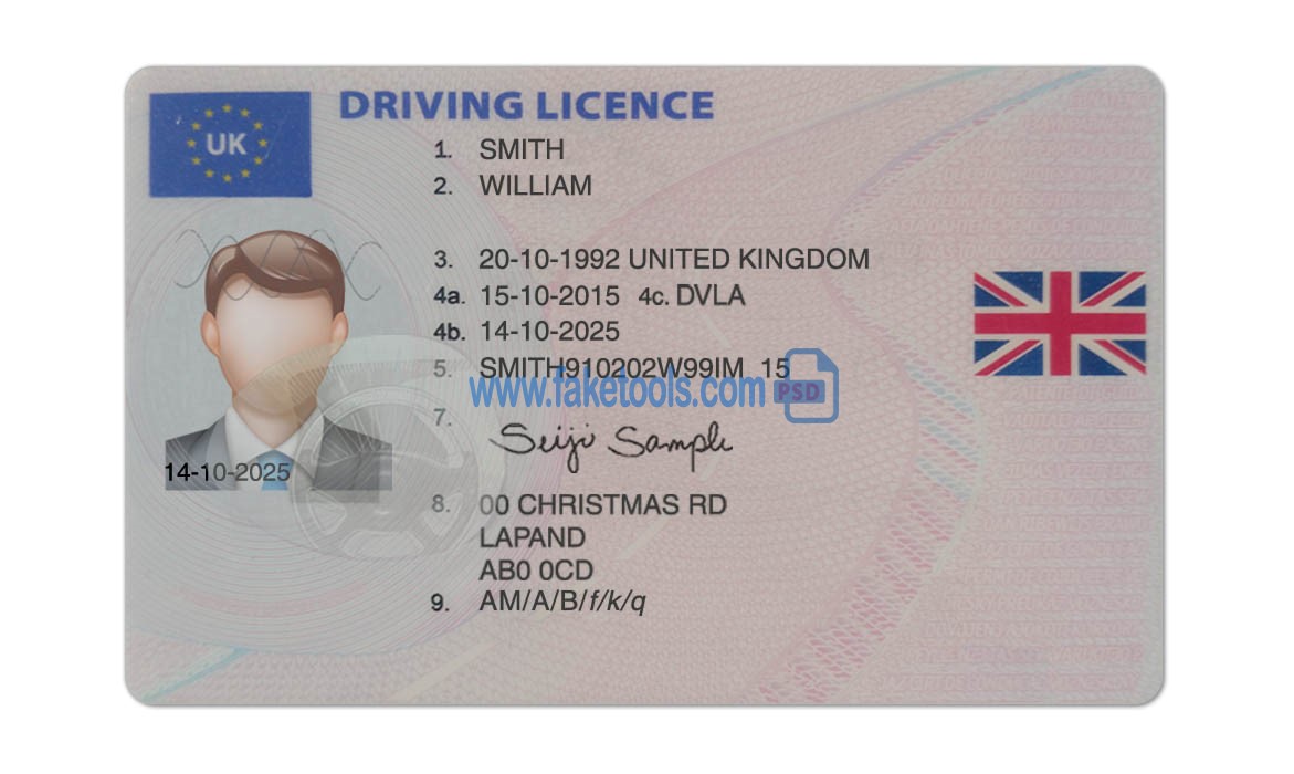 Editable blank UK driver license template psd pdf download