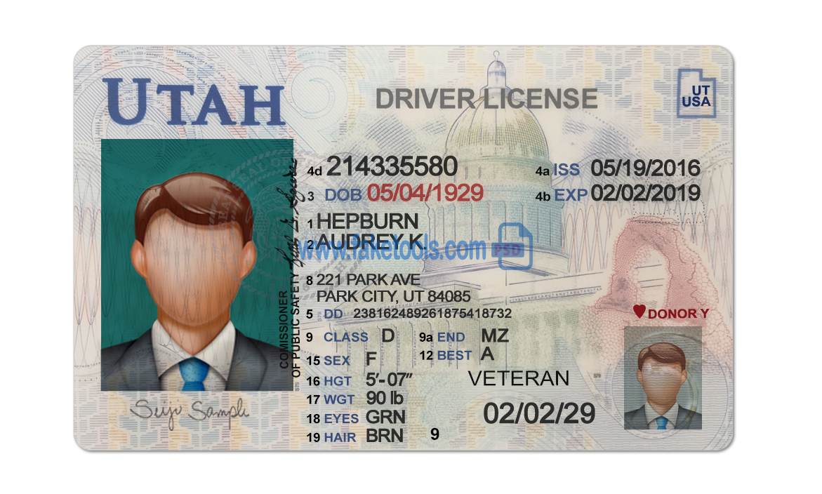 Editable blank Utah driver license template psd pdf download
