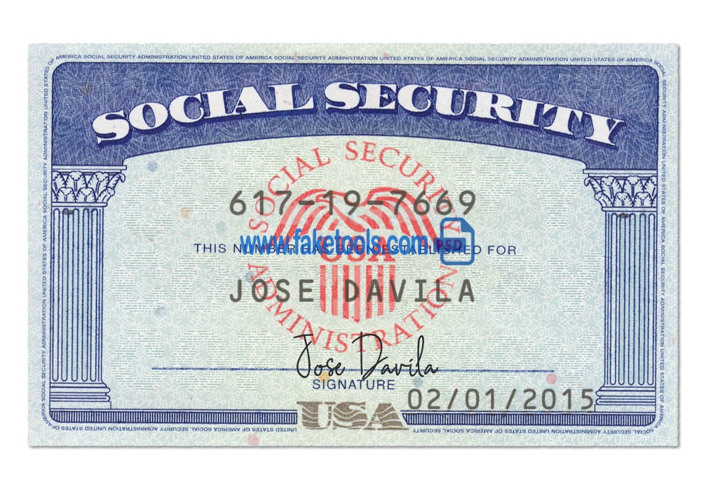 Editable blank US SSN Social Security number card Template psd